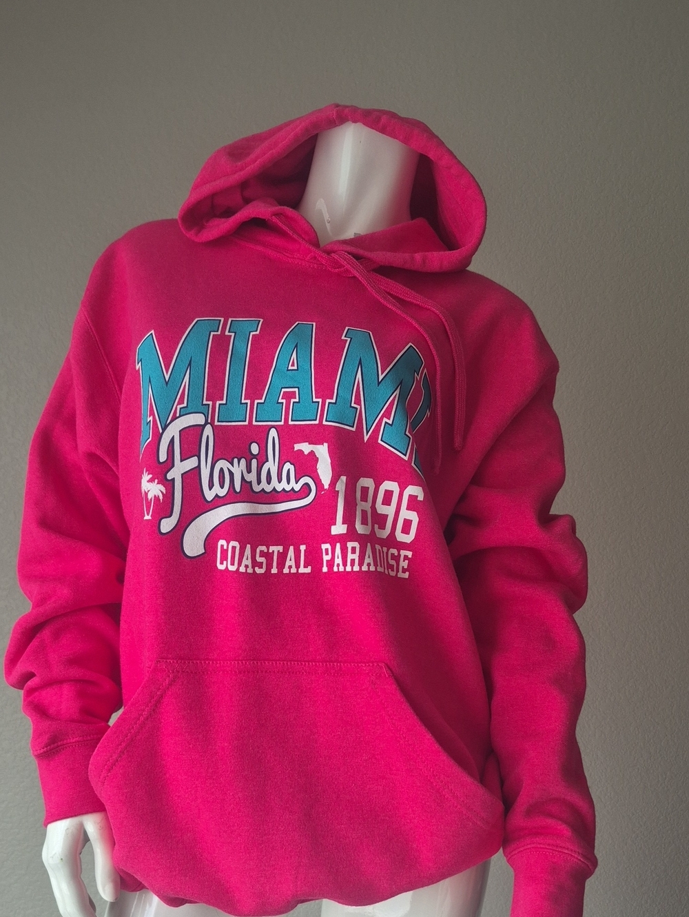 Pink Miami Florida Graphic Hooded Sweatshirt